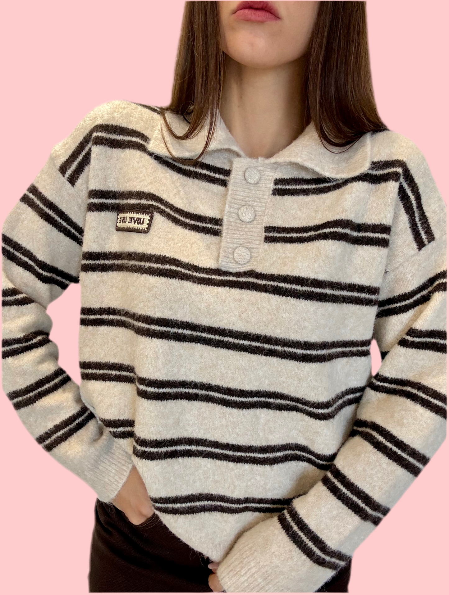 Maglione righe beige