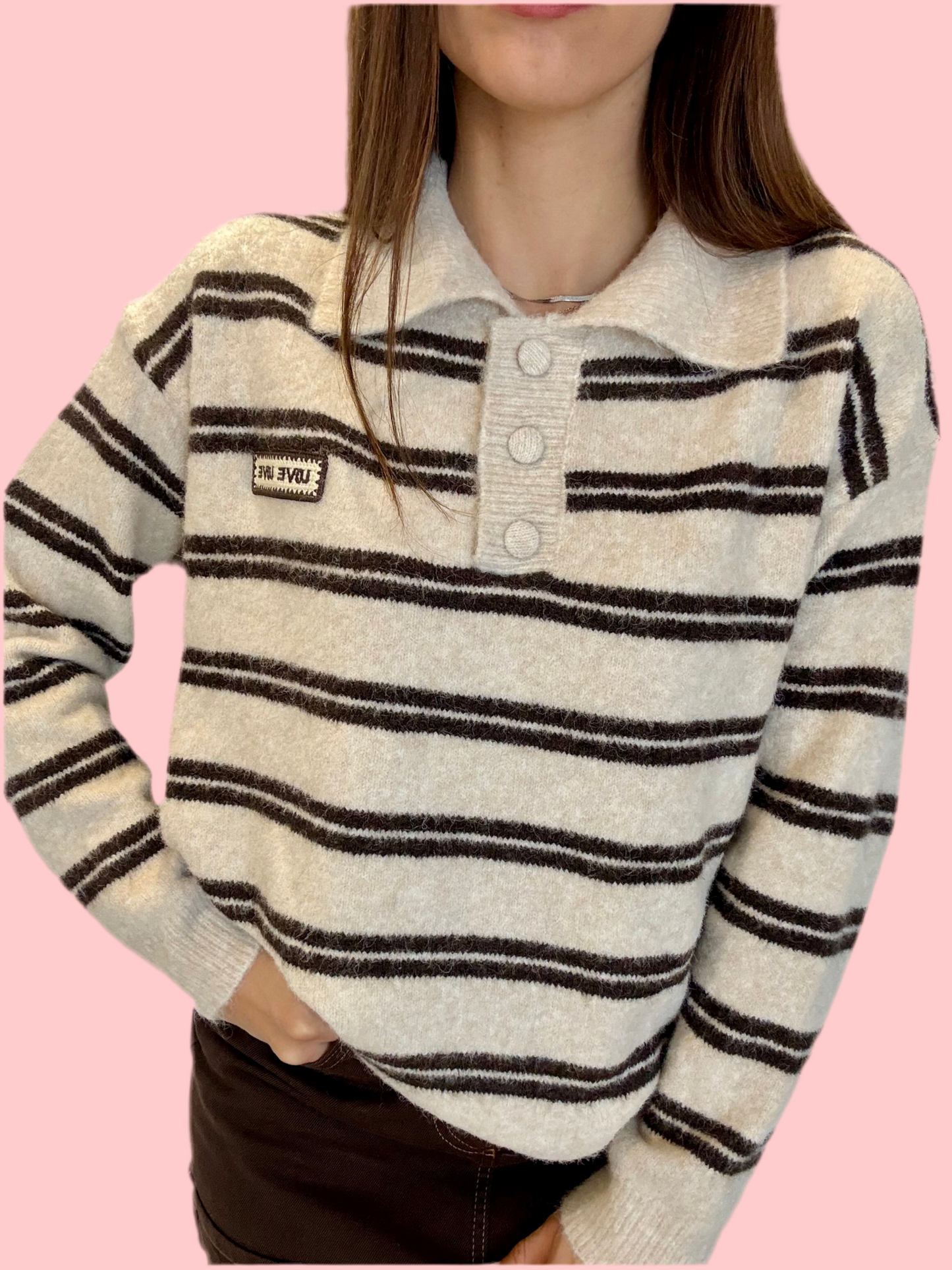 Maglione righe beige