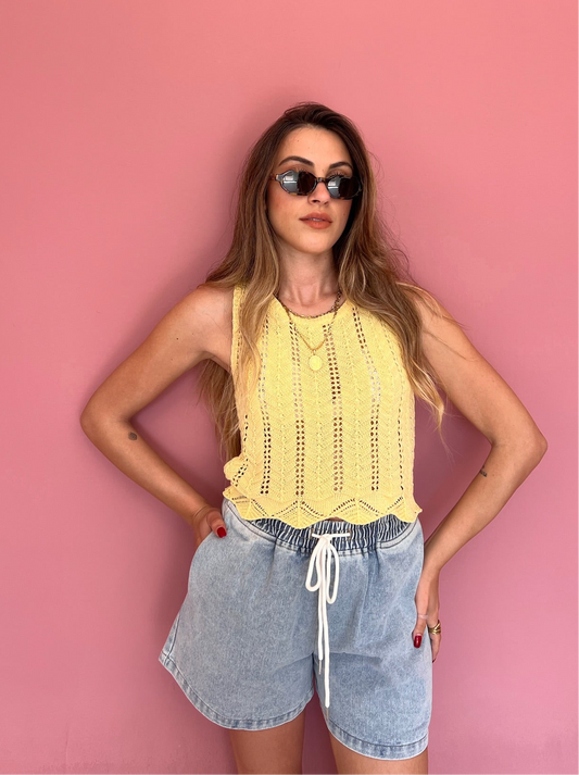 Top crochet giallo